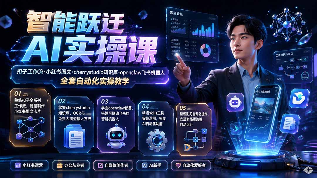 智能跃迁 AI实操课｜扣子工作流小红书图文搭建，cherrystudio知识库openclaw飞书机器人全套自动化实操教学-紫橙网创项目网