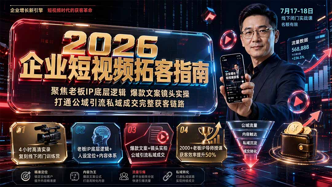 2026企业短视频拓客指南:聚焦老板IP底层逻辑,爆款文案镜头实操,打通公域引流私域成交完整获客链路-紫橙网创项目网