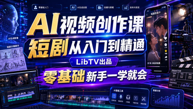AI视频创作课,短剧从入门到精通,LibTV出品,零基础新手一学就会-紫橙网创项目网