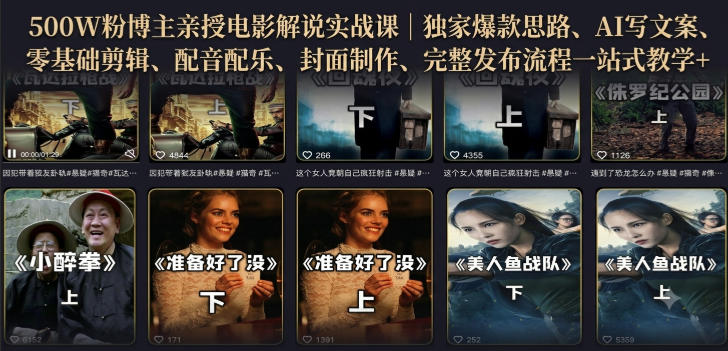 500W粉博主亲授电影解说实战课|精选独家思路、AI写文案、零基础剪辑、配音配乐、封面制作、完整发布流程一站式教学-紫橙网创项目网