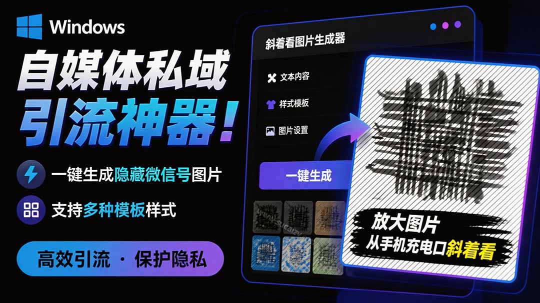 Windows自媒体私域引流神器!一键生成隐藏微信号图片,支持多种模板样式,完全免费 隐图工坊-紫橙网创项目网