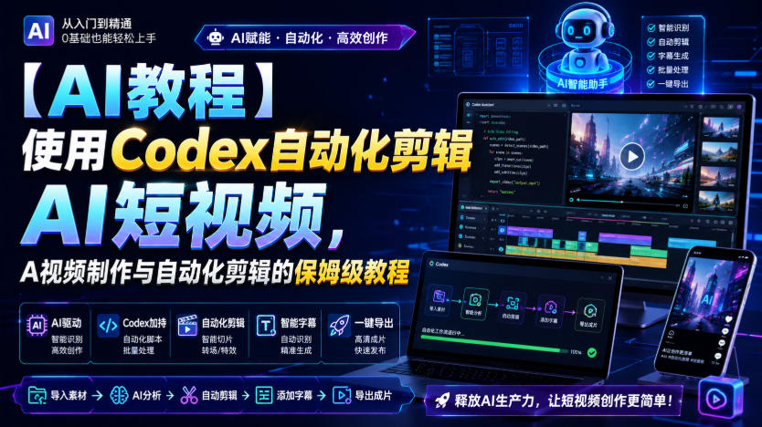 【AI教程】使用Codex自动化剪辑AI短视频，AI视频制作与自动化剪辑的保姆级教程-紫橙网创项目网