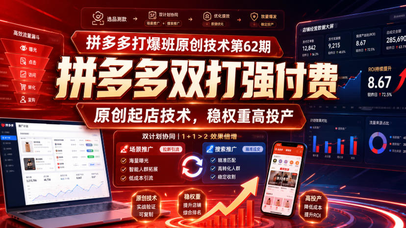 拼多多打爆班原创技术第62期，拼多多双打强付费，原创起店技术，稳权重高投产 - 冒泡网