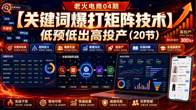老火电商04期:【关键词爆打矩阵技术】低预低出高投产(20节)-紫橙网创项目网