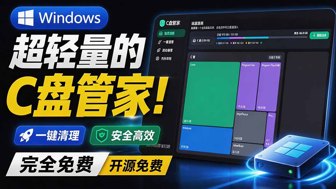 Windows 超轻量的C盘管家！超级有特点，支持磁盘分析及清理提醒，2M大小体积，完全免费 C盘管家-紫橙网创项目网