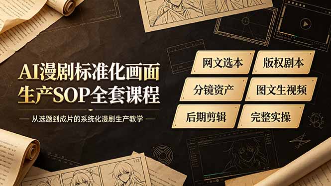 AI漫剧标准化画面生产SOP全套课程-更新，网文选本版权剧本分镜资产全覆盖，图文生视频后期剪辑完整实操教学-紫橙网创项目网