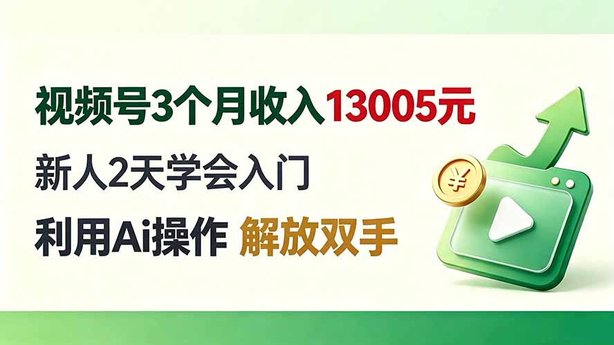视频号3个月收入13005元, 新人2天学会入门, 利用Ai操作 解放双手!-紫橙网创项目网
