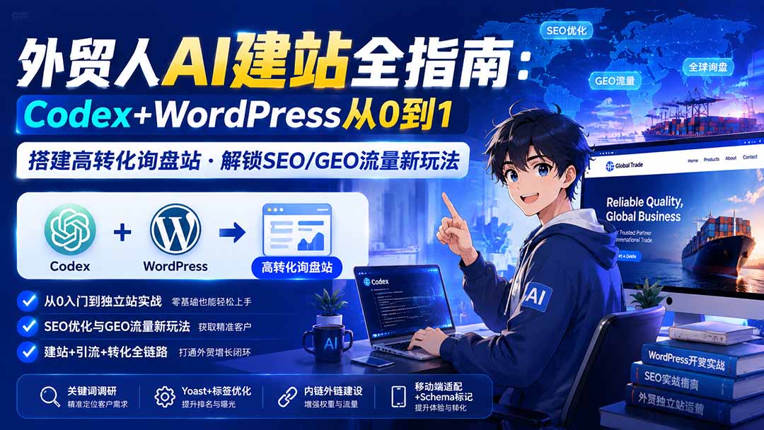 外贸人AI建站全指南：Codex+WordPress从0到1·搭建高转化询盘站·解锁SEO/GEO流量新玩法-更新-紫橙网创项目网
