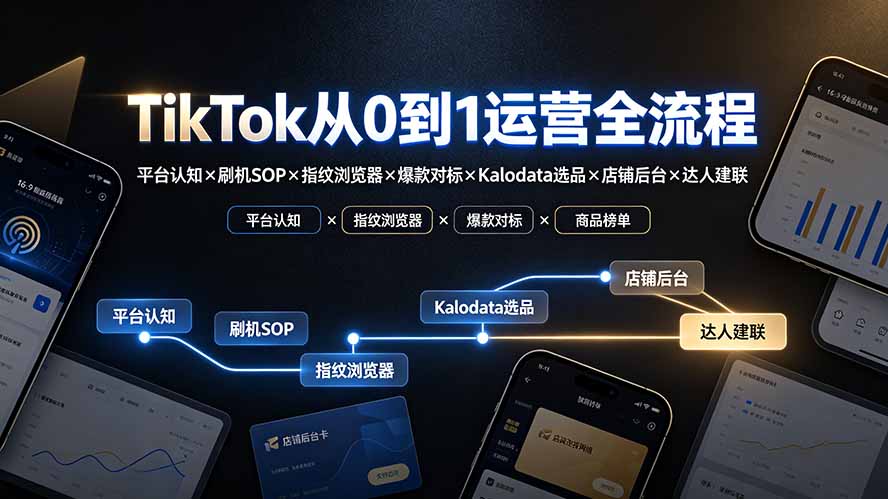 TikTok从0到1运营全流程-更新：平台认知×刷机SOP×指纹浏览器×爆款对标×Kalodata选品×店铺后台×达人建联 - 中创网