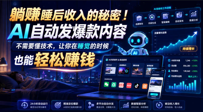 躺賺睡后收入的秘密!AI自动发爆款内容,不需要懂技术,让你在睡觉的时候也能轻松賺钱【原创双语字幕】-紫橙网创项目网