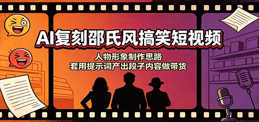 AI复刻邵氏风搞笑短视频：人物形象制作思路，套用提示词产出段子内容做带货-紫橙网创项目网