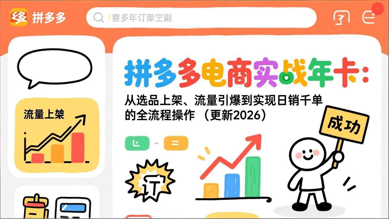 拼多多电商实战年卡:从选品上架、流量引爆到实现日销千单的全流程操作(更新2026年8月)-紫橙网创项目网