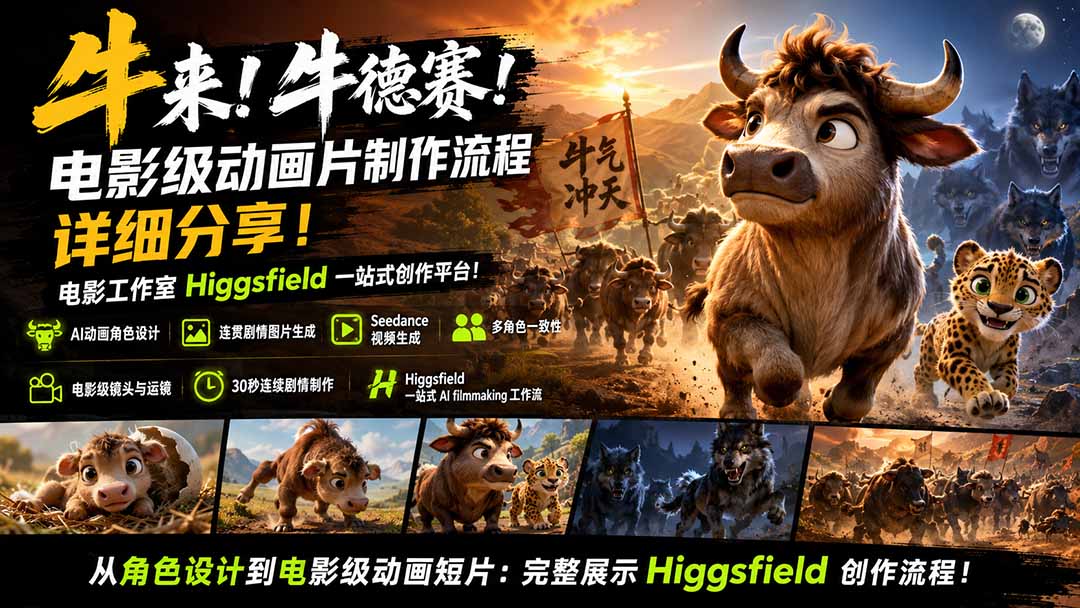 牛来！牛德赛！电影级动画片制作流程详细分享！电影工作室Higgsfield一站式创作平台！-紫橙网创项目网