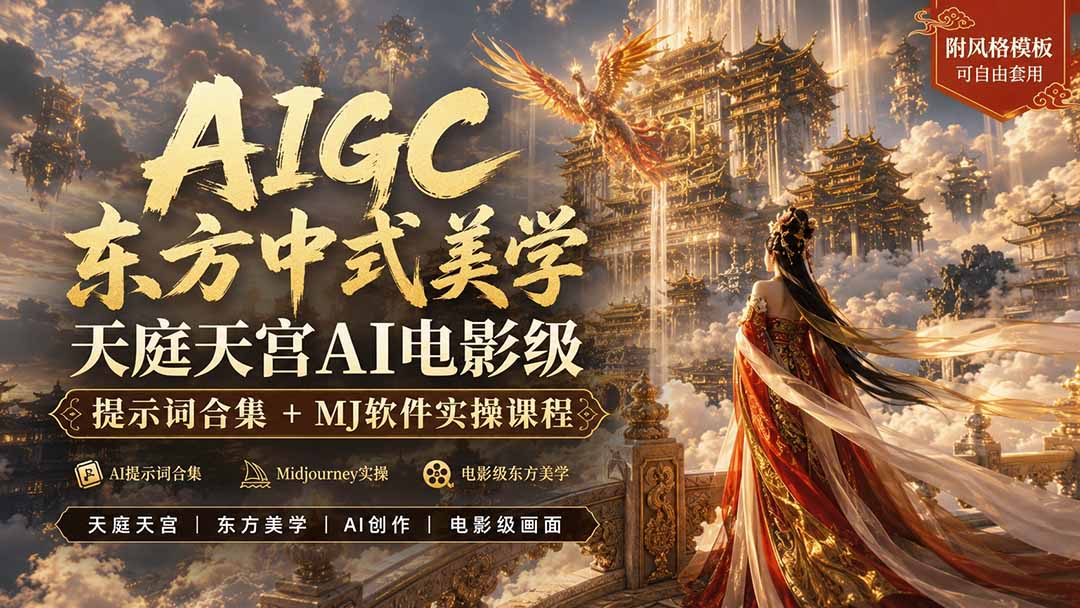 AIGC东方中式美学天庭天宫AI电影级提示词合集+MJ软件实操课程-紫橙网创项目网