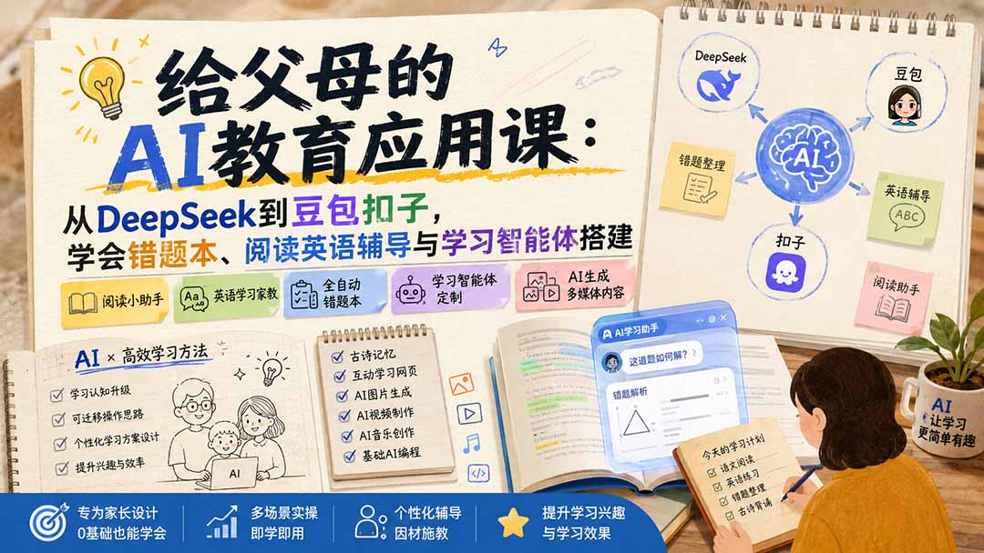 给父母的AI教育应用课:从DeepSeek到豆包扣子,学会错题本、阅读英语辅导与学习智能体搭建-紫橙网创项目网