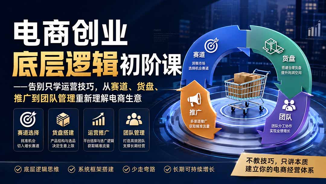 电商创业底层逻辑初阶课——告别只学运营技巧，从赛道、货盘、推广到团队管理重新理解电商生意-紫橙网创项目网