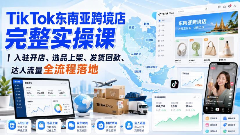 TikTok东南亚跨境店完整实操课｜入驻开店、选品上架、发货回款、达人流量全流程落地-紫橙网创项目网