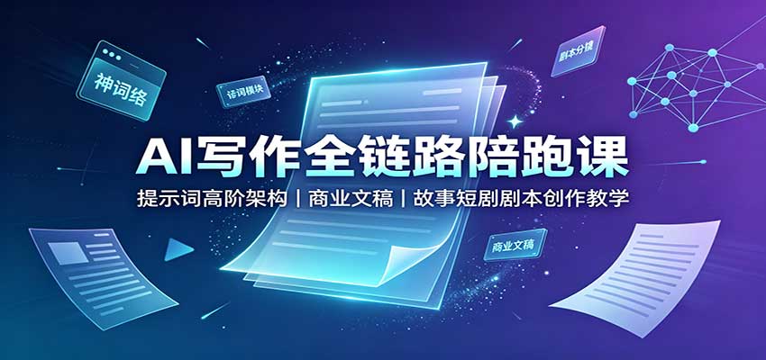AI写作全链路陪跑课:提示词高阶架构,商业文稿,故事短剧剧本创作教学-紫橙网创项目网