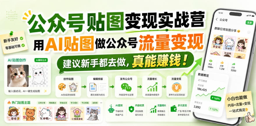 公众号贴图变现实战营，用AI贴图做公众号流量变现，建议新手都去做，真能賺钱！-紫橙网创项目网