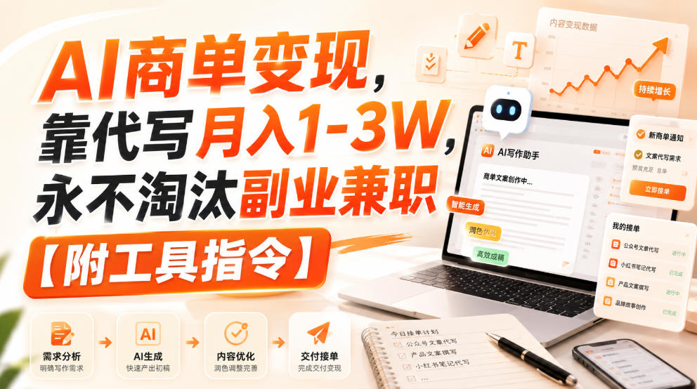 AI商单变现,靠代写月入1-3W,永不淘汰副业兼职【附工具指令】-紫橙网创项目网