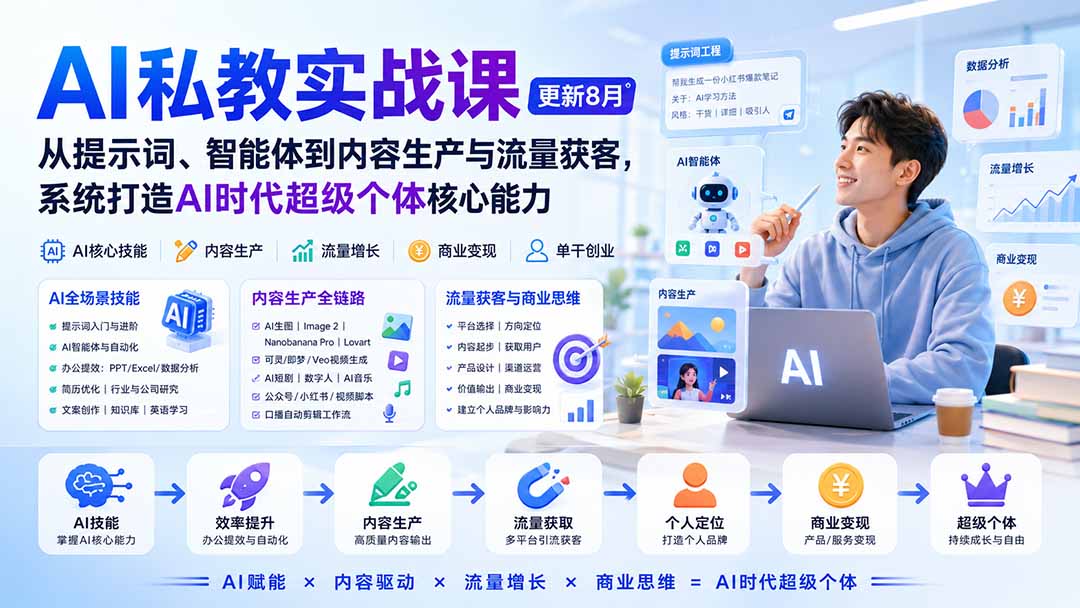 AI私教实战课-更新8月：从提示词、智能体到内容生产与流量获客，系统打造AI时代超级个体核心能力-紫橙网创项目网
