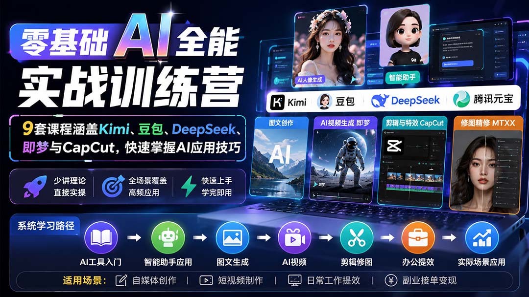 零基础AI全能实战训练营:9套课程涵盖Kimi、豆包、DeepSeek、即梦与CapCut,快速掌握AI应用技巧-紫橙网创项目网