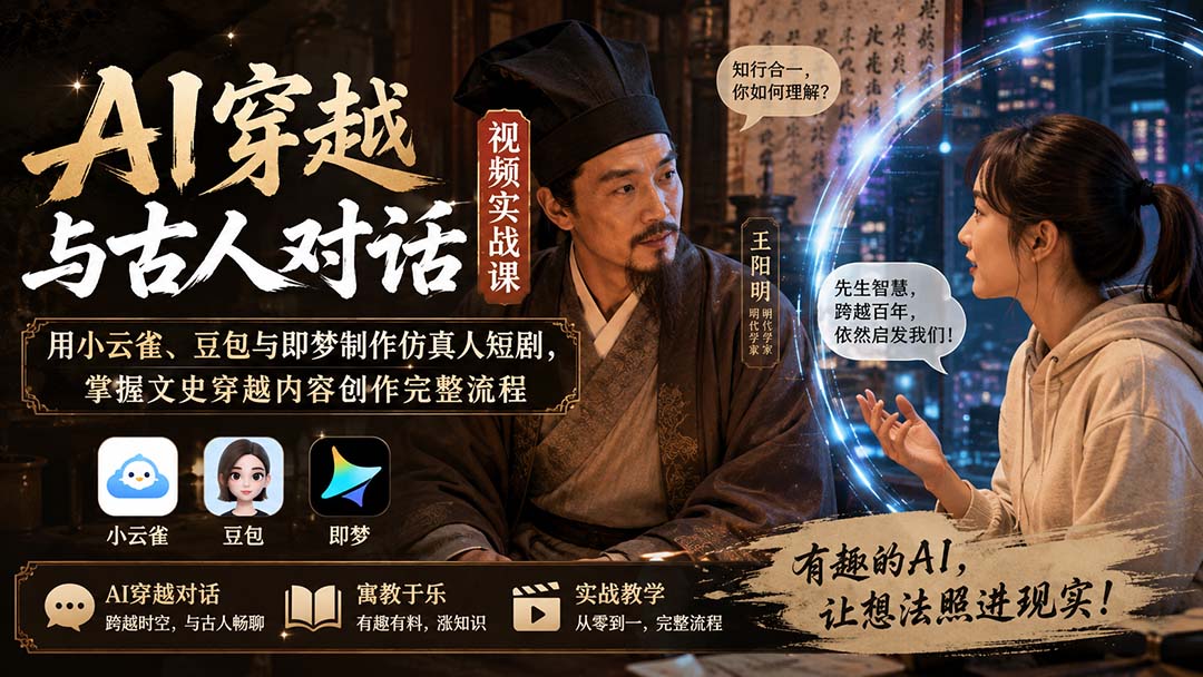 AI穿越与古人对话视频实战课:用小云雀、豆包与即梦制作仿真人短剧,掌握文史穿越内容创作完整流程-紫橙网创项目网