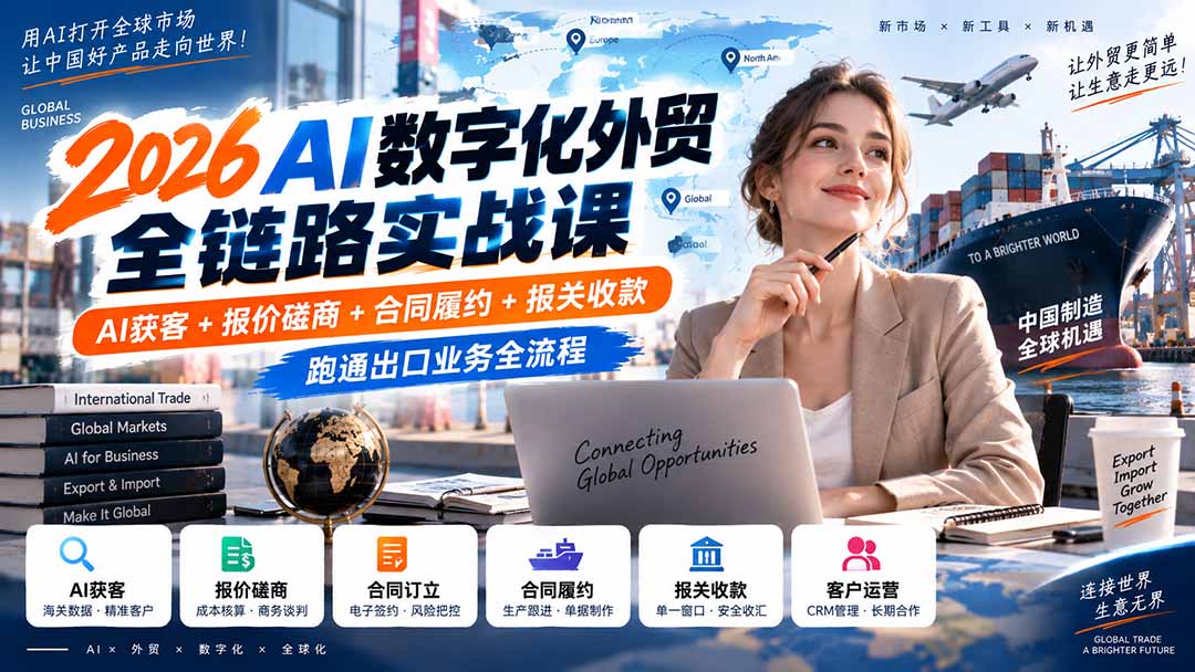 2026AI数字化外贸全链路实战课:AI获客+报价磋商+合同履约+报关收款,跑通出口业务全流程-紫橙网创项目网