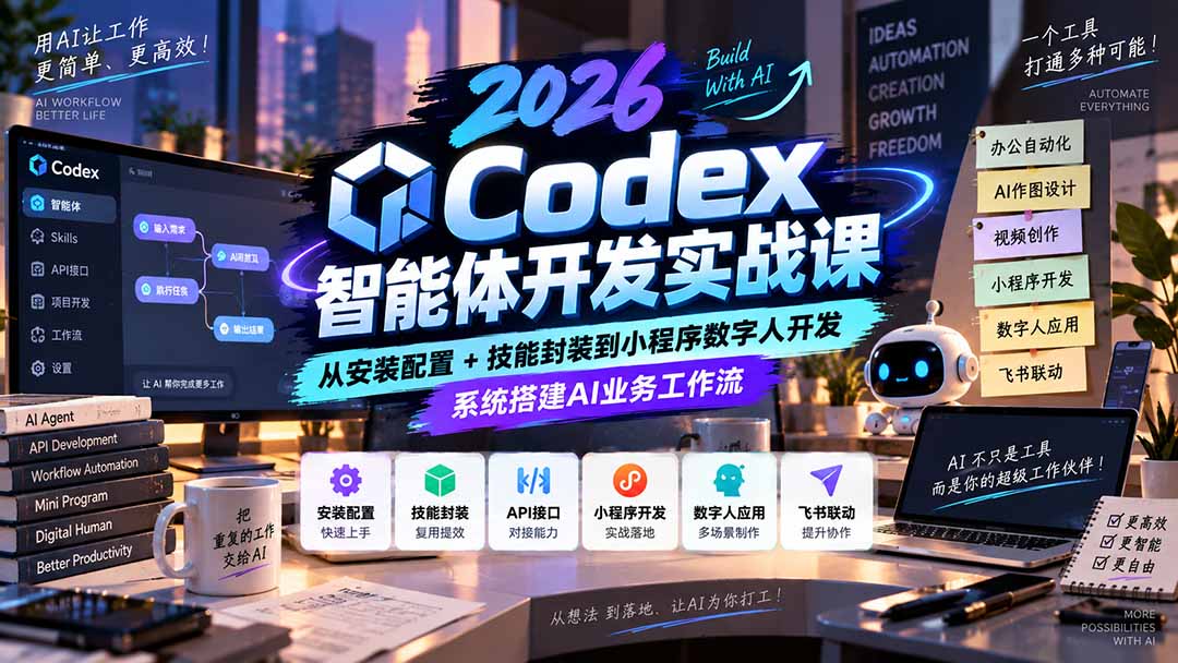 2026Codex智能体开发实战课:从安装配置+技能封装到小程序数字人开发,系统搭建AI业务工作流-紫橙网创项目网