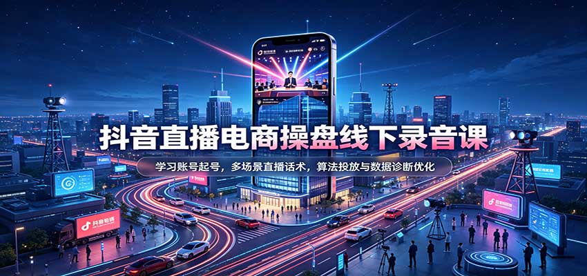 抖音直播电商操盘线下录音课：学习账号起号，多场景直播话术，算法投放与数据诊断优化-紫橙网创项目网