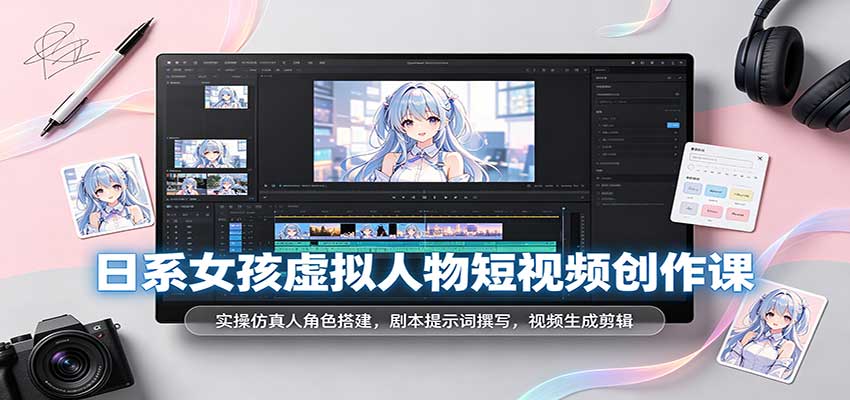 日系女孩虚拟人物短视频创作课:实操仿真人角色搭建,剧本提示词撰写,视频生成剪辑-紫橙网创项目网
