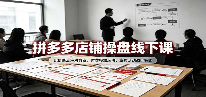 拼多多店铺操盘线下课：比价断流应对方案，付费投放玩法，掌握活动调价策略-紫橙网创项目网