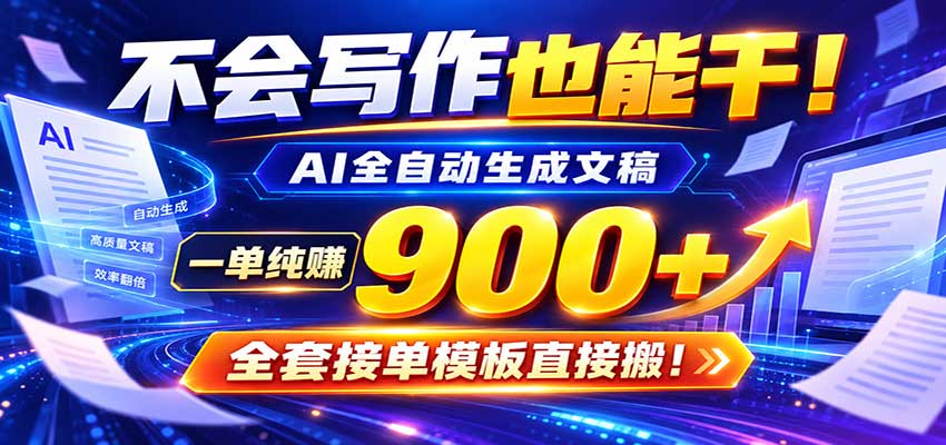 AI副业天花板：全自动出文，一单600+，免费接单群，小白当天上手收米-紫橙网创项目网