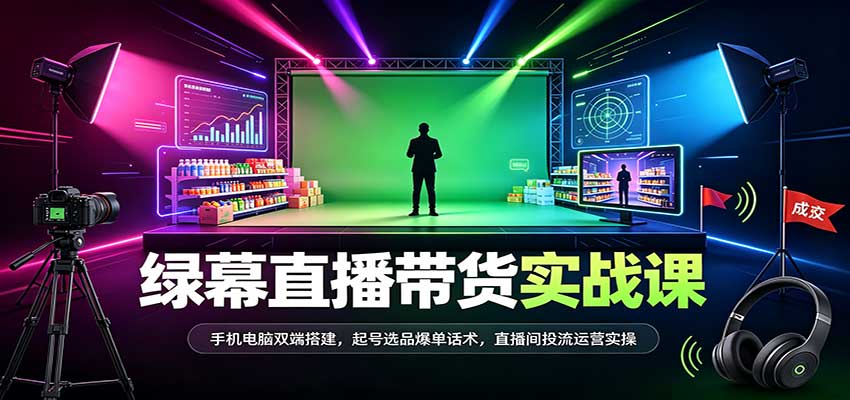 绿幕直播带货实战课：手机电脑双端搭建，起号选品爆单话术，直播间投流运营实操-紫橙网创项目网