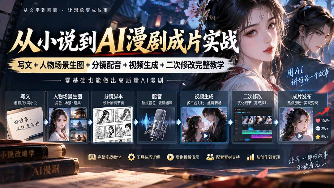 从小说到AI漫剧成片实战：写文+人物场景生图+分镜配音+视频生成+二次修改完整教学-紫橙网创项目网