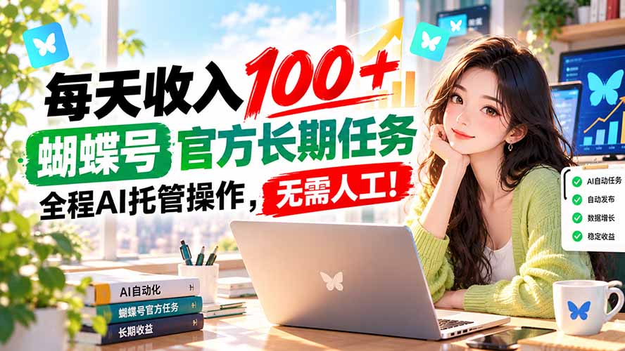 每天收入100＋， 蝴蝶号官方长期任务， 全程ai托管操作，无需人工！-紫橙网创项目网