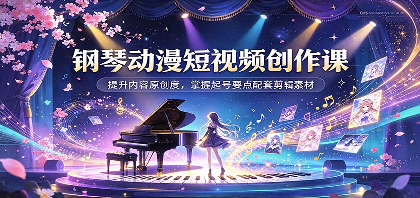 钢琴动漫短视频创作课:提升内容原创度,掌握起号要点配套剪辑素材-紫橙网创项目网