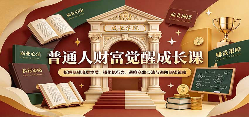 普通人财富觉醒成长课：拆解赚钱底层本质，强化执行力，通晓商业心法与进阶赚钱策略-紫橙网创项目网