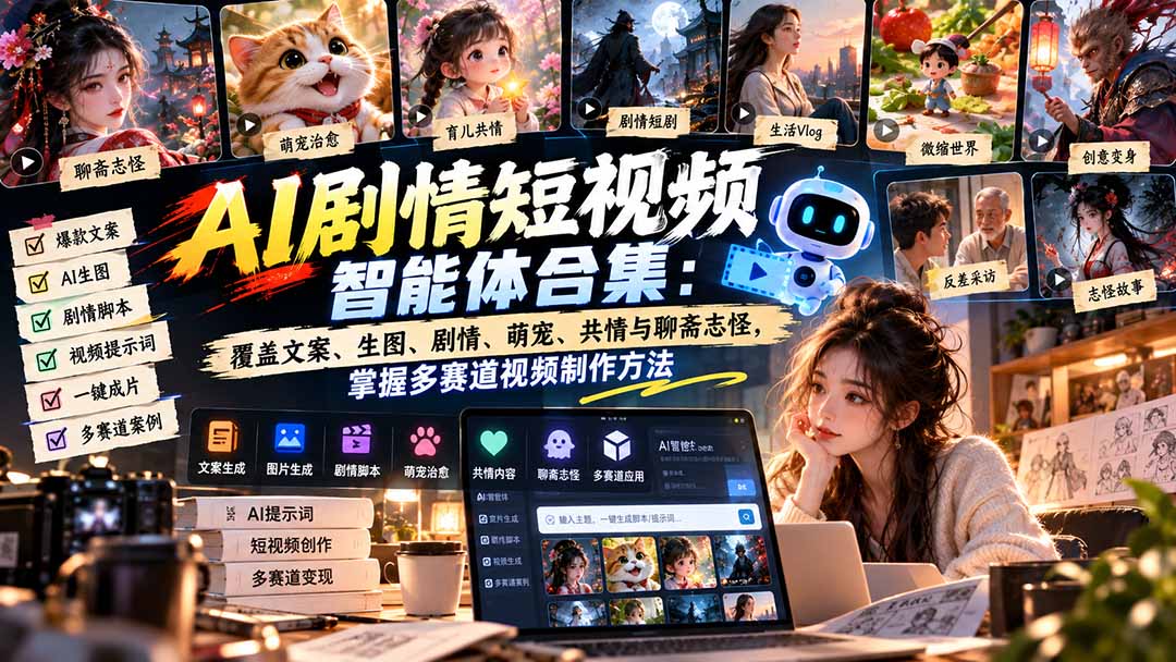 【无水印】AI剧情短视频智能体合集：覆盖文案、生图、剧情、萌宠、共情与聊斋志怪，掌握多赛道视频制作方法-紫橙网创项目网