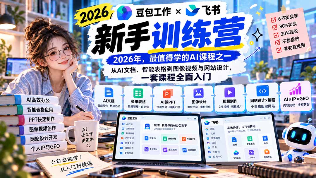 2026豆包工作+飞书新手训练营-9月新课：从AI文档、智能表格到图像视频与网站设计，一套课程全面入门-紫橙网创项目网