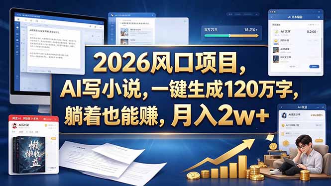 2026 风口项目,AI 写小说,一键生成 120 万字,躺着也能赚,月入 2w +-紫橙网创项目网