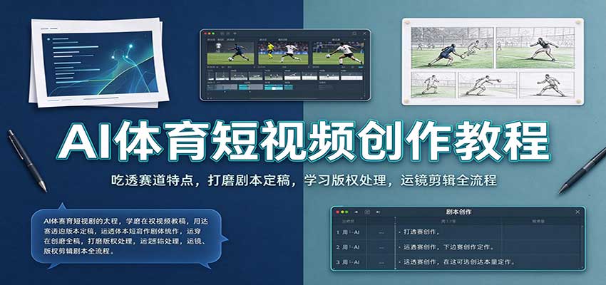 AI体育短视频创作教程：吃透赛道特点，打磨剧本定稿，学习版权处理，运镜剪辑全流程-紫橙网创项目网